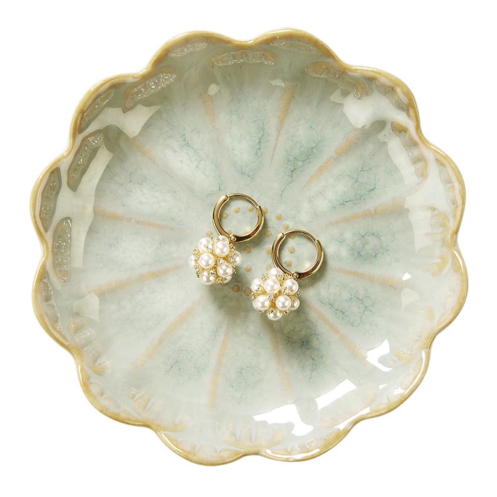 Lotus Leaf Shape Ring Holder Dish, Small Key Bowl, Ceramic Trinket Tray Jewelry Dish Organizing Necklace Earrings for Mom Friend Sister, White. All Jewelries Are NOT Included.