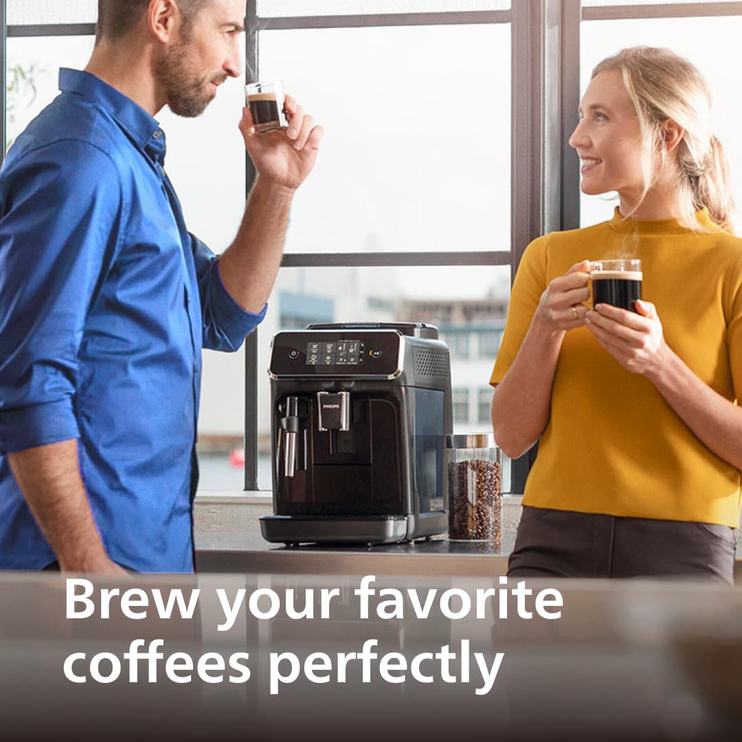 PHILIPS 2200 Series Fully Automatic Espresso Machine, Classic Milk Frother, 2 Coffee Varieties, Intuitive Touch Display, 100% Ceramic Grinder, AquaClean Filter, Aroma Seal, Black (EP2220/14)