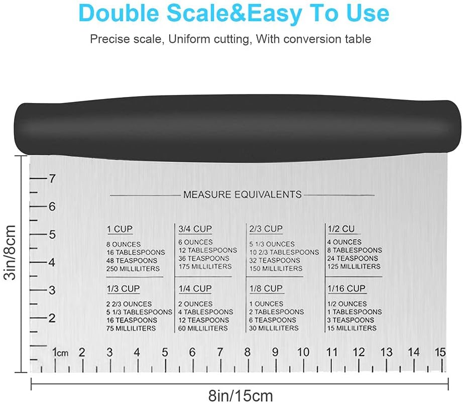 Bench Scraper & Chopper - 6 Inch Stainless Steel Dough Cutter with Contoured Grip, Multi-Purpose Kitchen Tool for Baking Cooking, Food Scraper Chopper & Pastry Knife