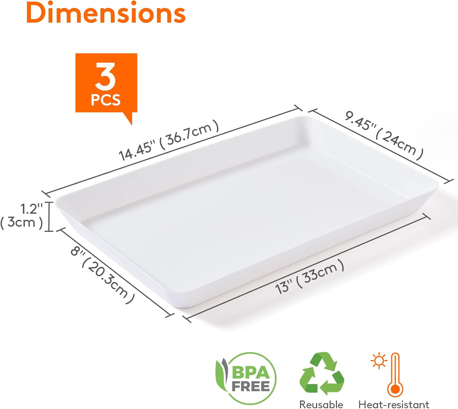 Lifewit Serving Tray Plastic for Party Supplies, 15" x 10" Platters for Serving Food, 3 pcs White Reusable Tray for Veggie, Snack, Fruit, Cookies, Desserts in Kitchen/Pantry Organization