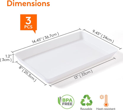 Lifewit Serving Tray Plastic for Party Supplies, 15" x 10" Platters for Serving Food, 3 pcs White Reusable Tray for Veggie, Snack, Fruit, Cookies, Desserts in Kitchen/Pantry Organization