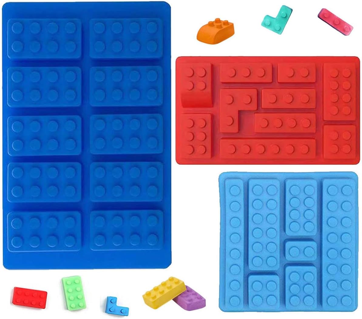 Block Non-Stick Ice Cube Tray Silicone Mold, Candy Moulds, Chocolate Moulds, for Kids Party's & Baking Building Block Themes & Cake Muffin Cupcake Gumdrop Jelly(Set of 3 pcs)