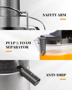 GDOR 1200W Juicer with Larger 3.2" Feed Chute, Titanium Enhanced Cutting System, Centrifugal Juice Extractor Maker with Heavy Duty Full Copper Motor, Dual Speeds, BPA-Free, Silver