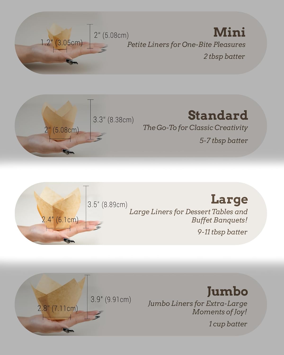 Nordic Paper 100pcs Large Size Natural Tulip Cupcake Liners for Baking, Large Muffin Liners, Cupcake Wrapper for Party, Christmas