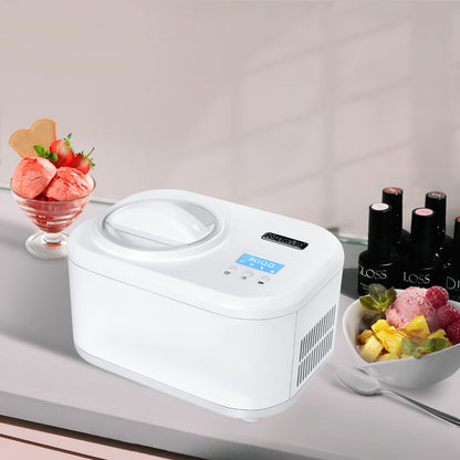 KUMIO 1.2-Quart Automatic Ice Cream Maker with Compressor, No Pre-freezing, 4 Modes Frozen Yogurt Machine with LCD Display & Timer, Electric Sorbet Maker Gelato Maker, Keep Cool Function