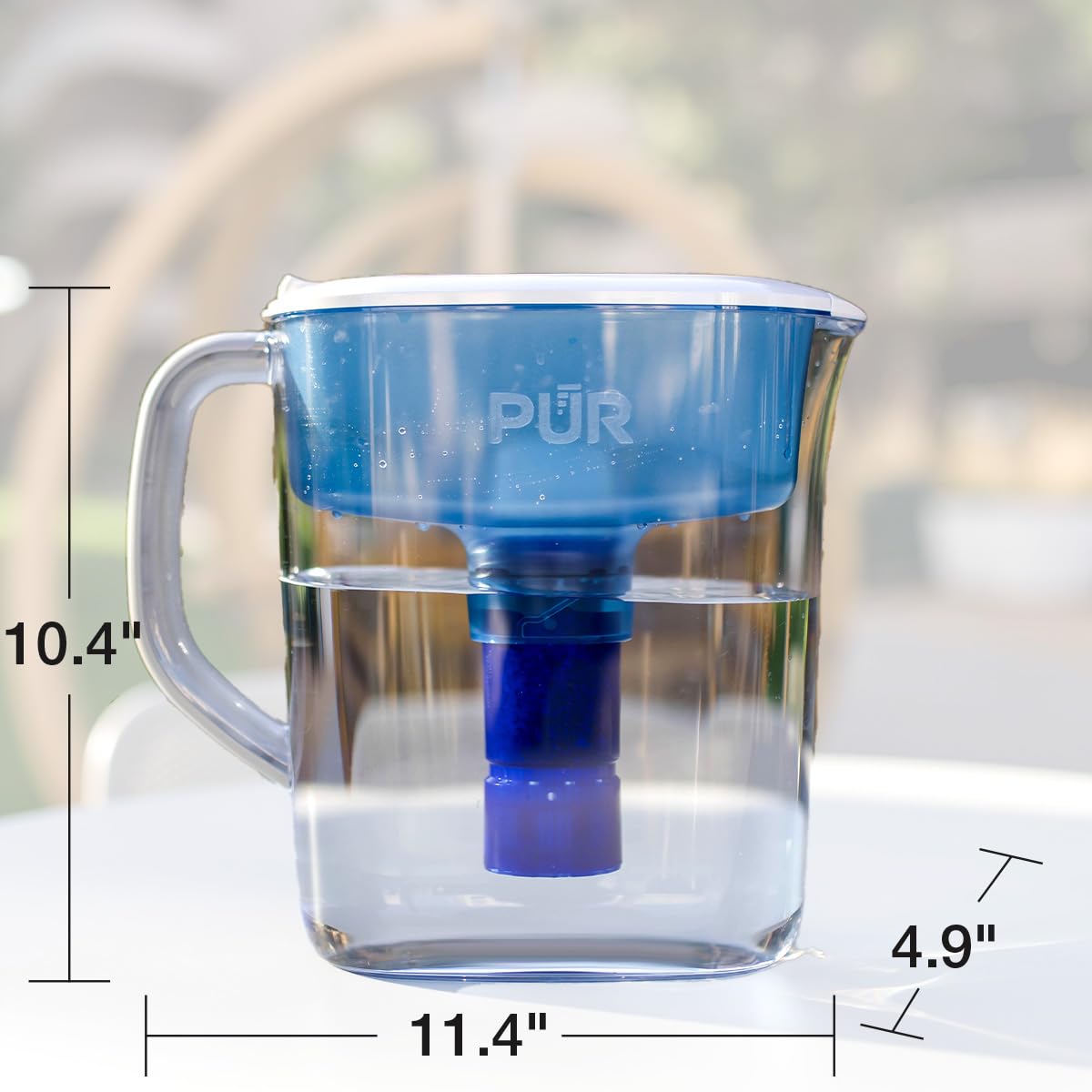 PUR PLUS 11-Cup Water Filter Pitcher with 1 Lead-Reducing PUR Plus Filter, Dishwasher Safe, Powerful Filtration, Filter Change Indicator Light, White, PPT111W