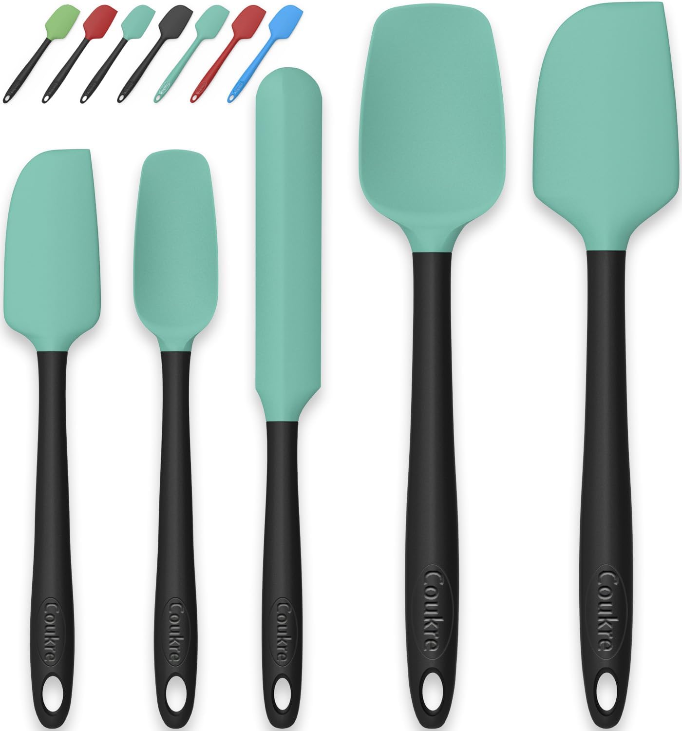 Coukre Silicone Spatula Set of 5,High Temperature Resistant, Food Grade Silicone, Dishwasher Safe, for Baking, Cooking (Aqua Green)