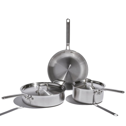 Heritage Steel x Eater 5 Piece Essentials Set | Made in USA | 5 Ply Fully Clad Stainless Steel Cookware Set | Stay Cool Handle | Induction Cookware Set | Non Toxic Cookware Set | Cook like an Eater