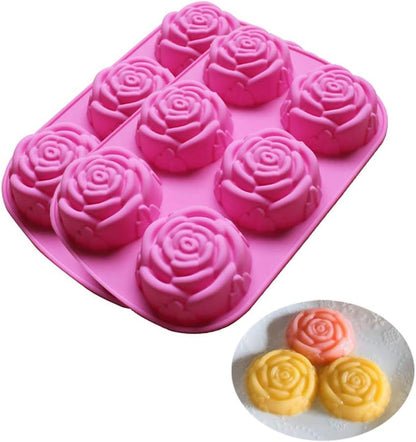 Silicone Mold for Handmade Soap Cake Jelly Pudding Chocolate 6 Cavity Rose Flower Design, Set of 2 Pink