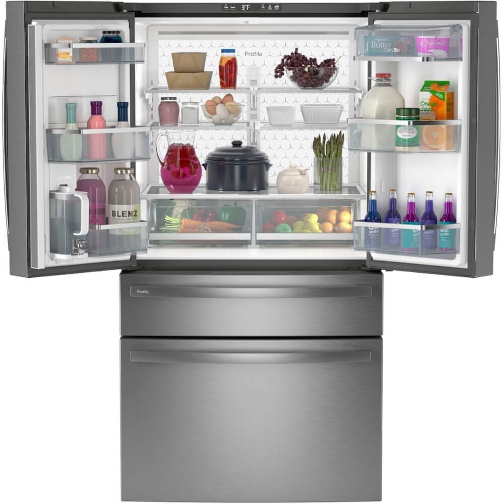 GE Profile PGE29BYTFS 36 Inch Freestanding 4-Door Smart French Door Refrigerator