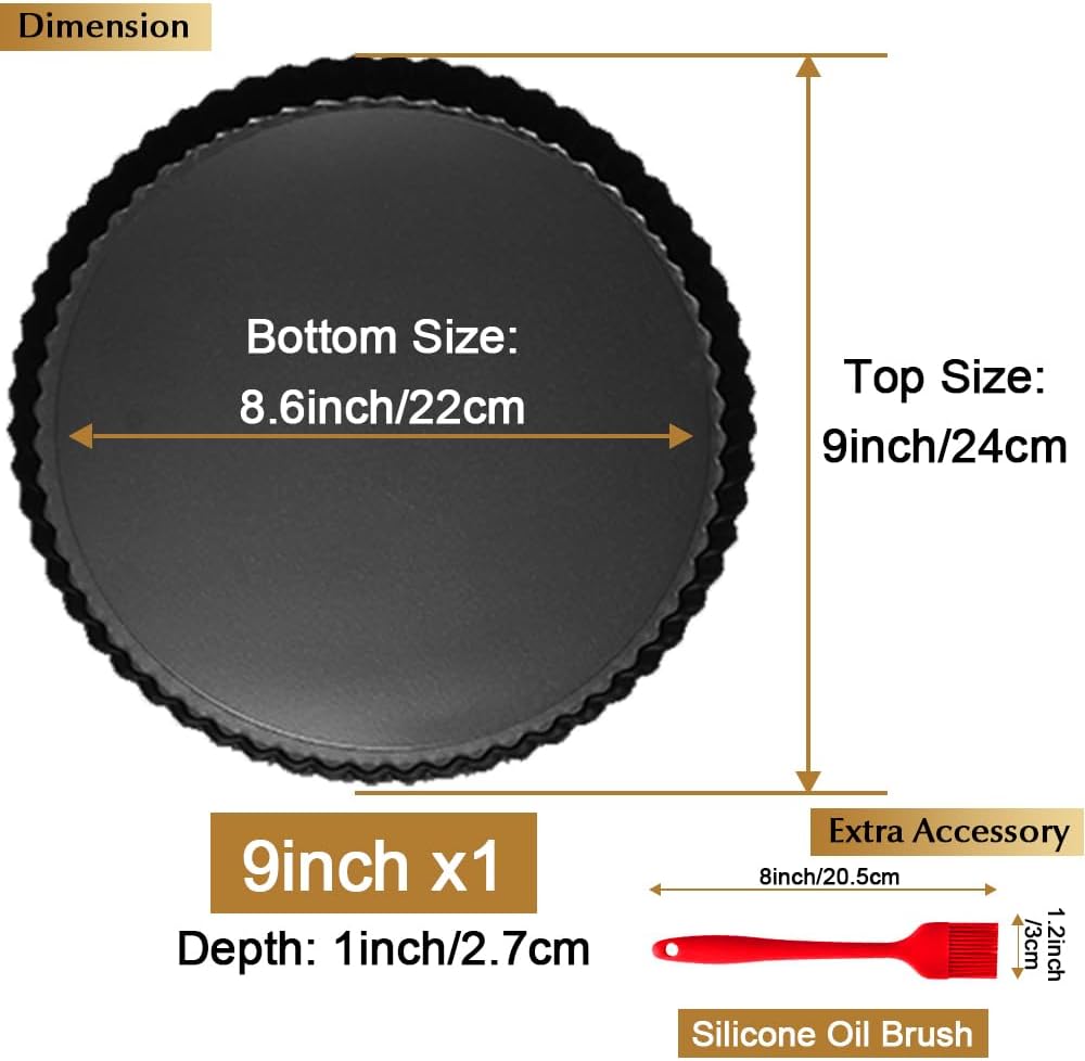 9 Inch Tart and Quiche Pan with Removable Bottom, Pie pans for baking, Non-stick Carbon Steel Quiche Pan for Pie, Mousse Cakes, Fruit and Desserts