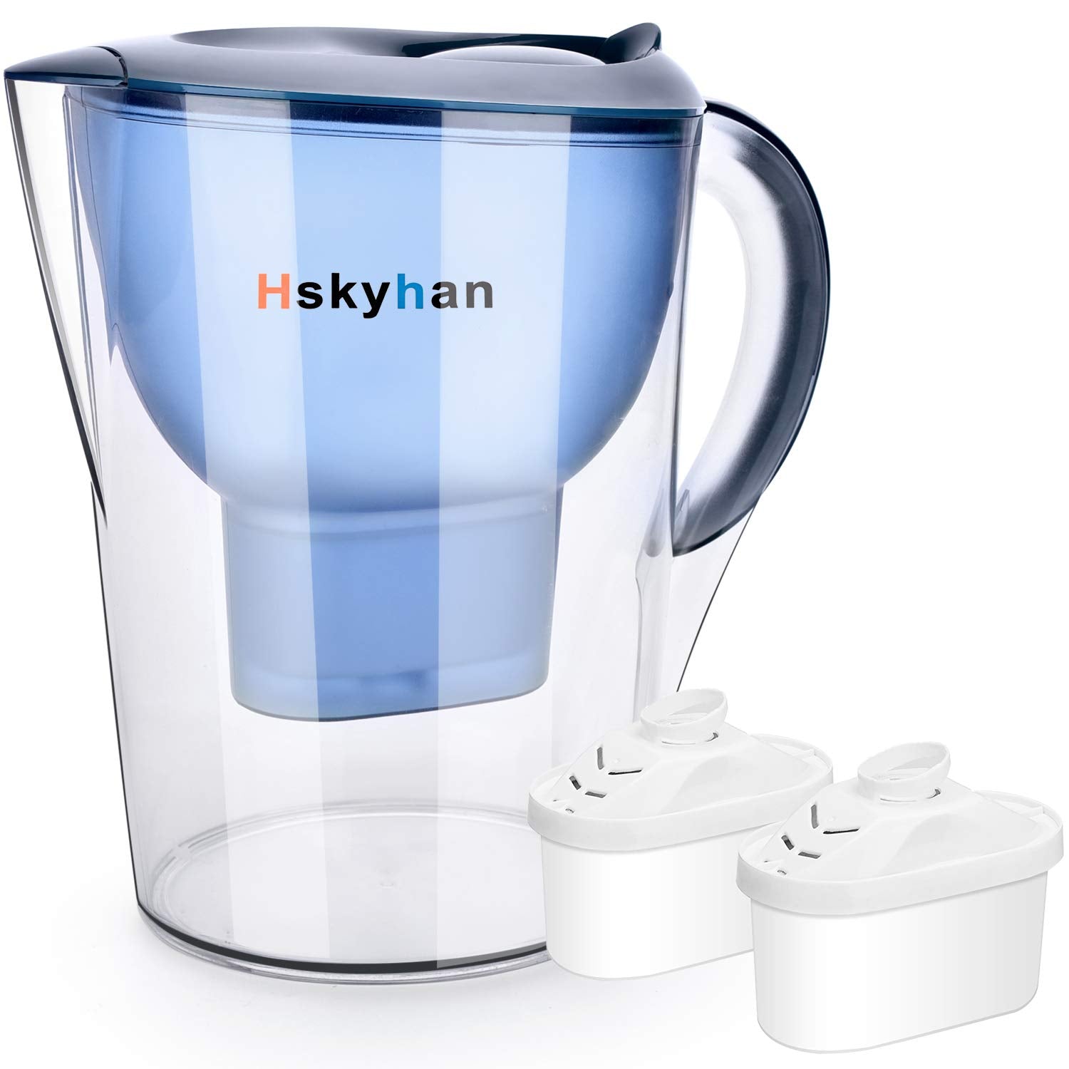 Dzbanek filtrujący wodę alkaliczną Hskyhan - 3,5 litra, poprawia pH, 2 filtry w zestawie, bez BPA, 7-stopniowy system filtracji do oczyszczania, niebieski
