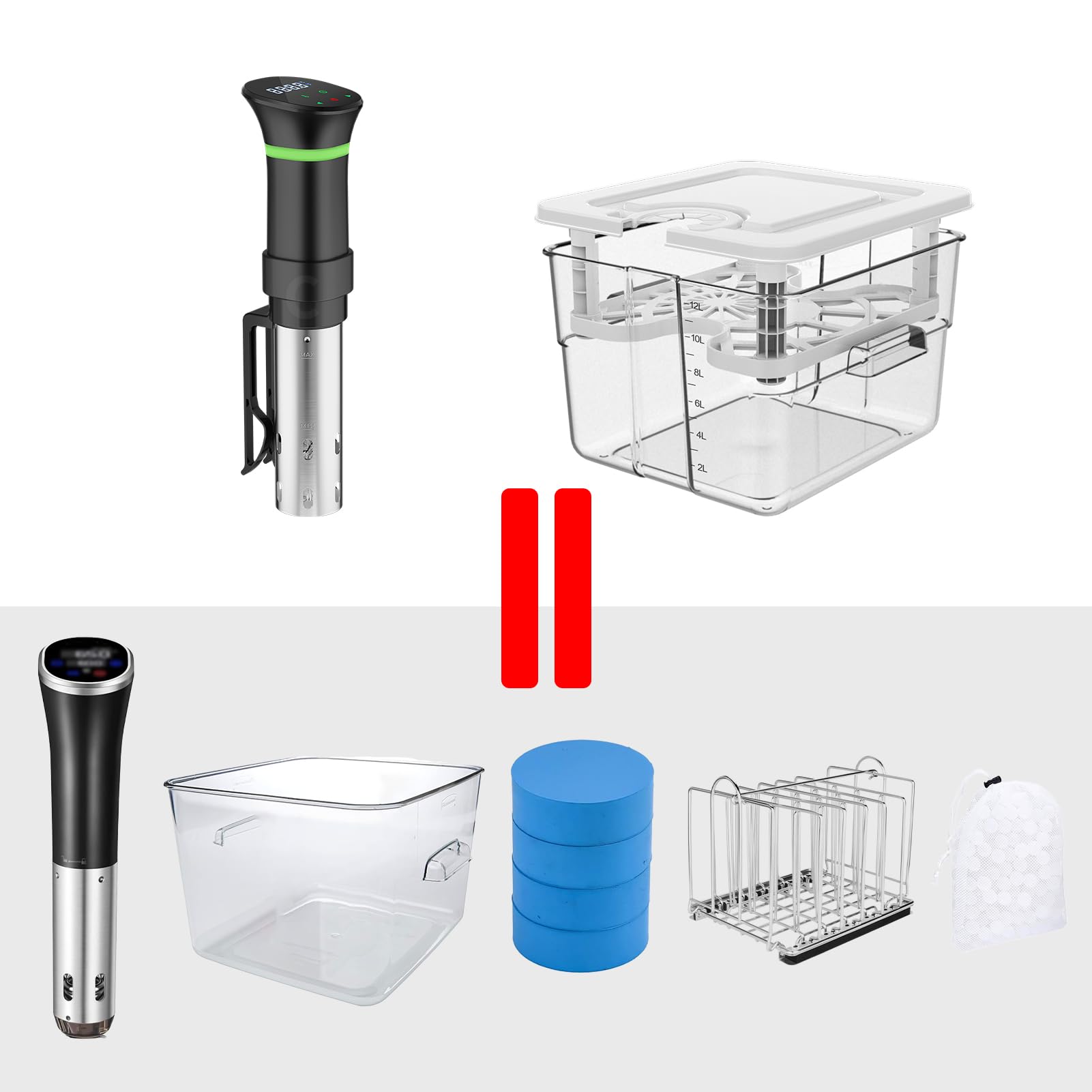 Zestaw do gotowania metodą sous vide, cyrkulatory zanurzeniowe 1000 W i pojemnik sous vide o pojemności 12,60 qt z pokrywką i rusztem, z cyfrowym wyświetlaczem temperatury i czasu