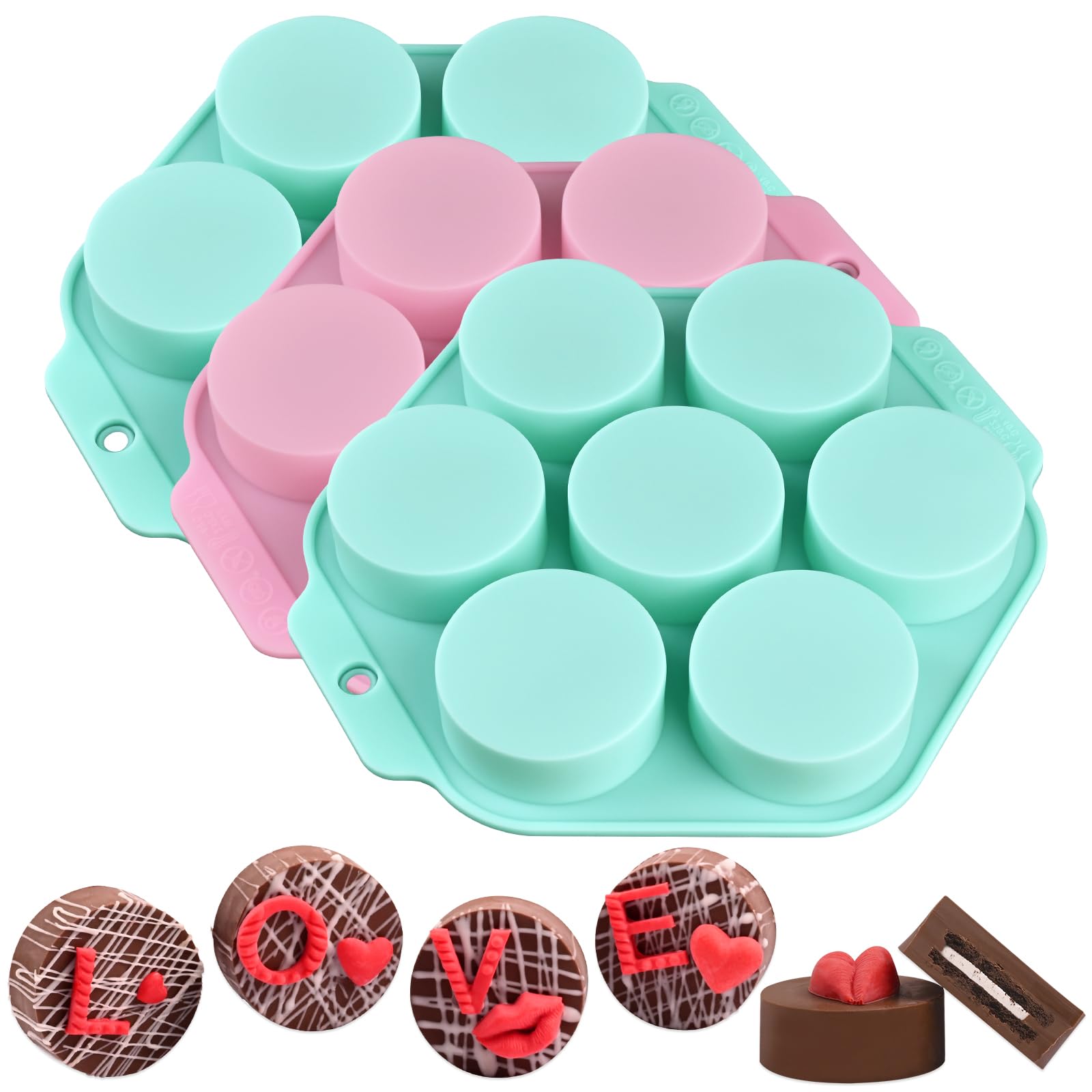 Actvty Round Chocolate Cookie Molds, New Size 12-Cavity Cylinder Chocolate Cover Cookie Silicone Molds for Candy Mini Cakes Jelly Baking（2 Pack）