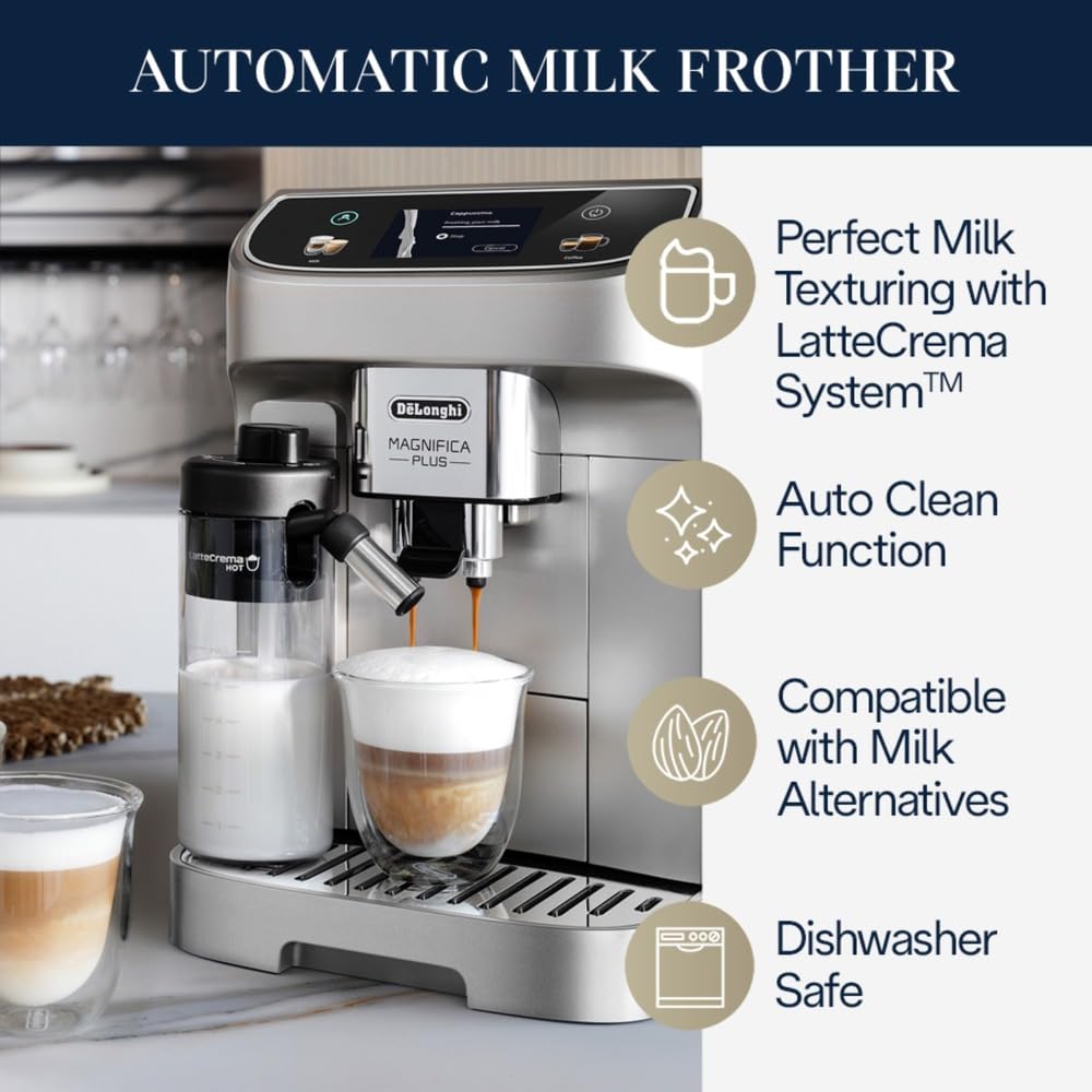 De'Longhi Magnifica Plus Fully Automatic Espresso Machine with Automatic Milk Frother for 18+ One Touch Recipes, Built-in Grinder, ECAM32070SB