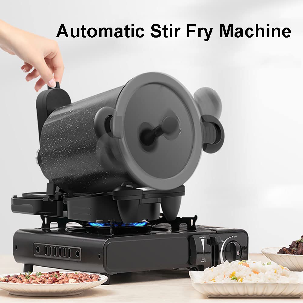 Automatic Cooking Machine 360° Rotatable Stir Fry Machine Multifunctional Stir Fry Pot for Home Outdoor Camping Travel Cooking (BLACK)