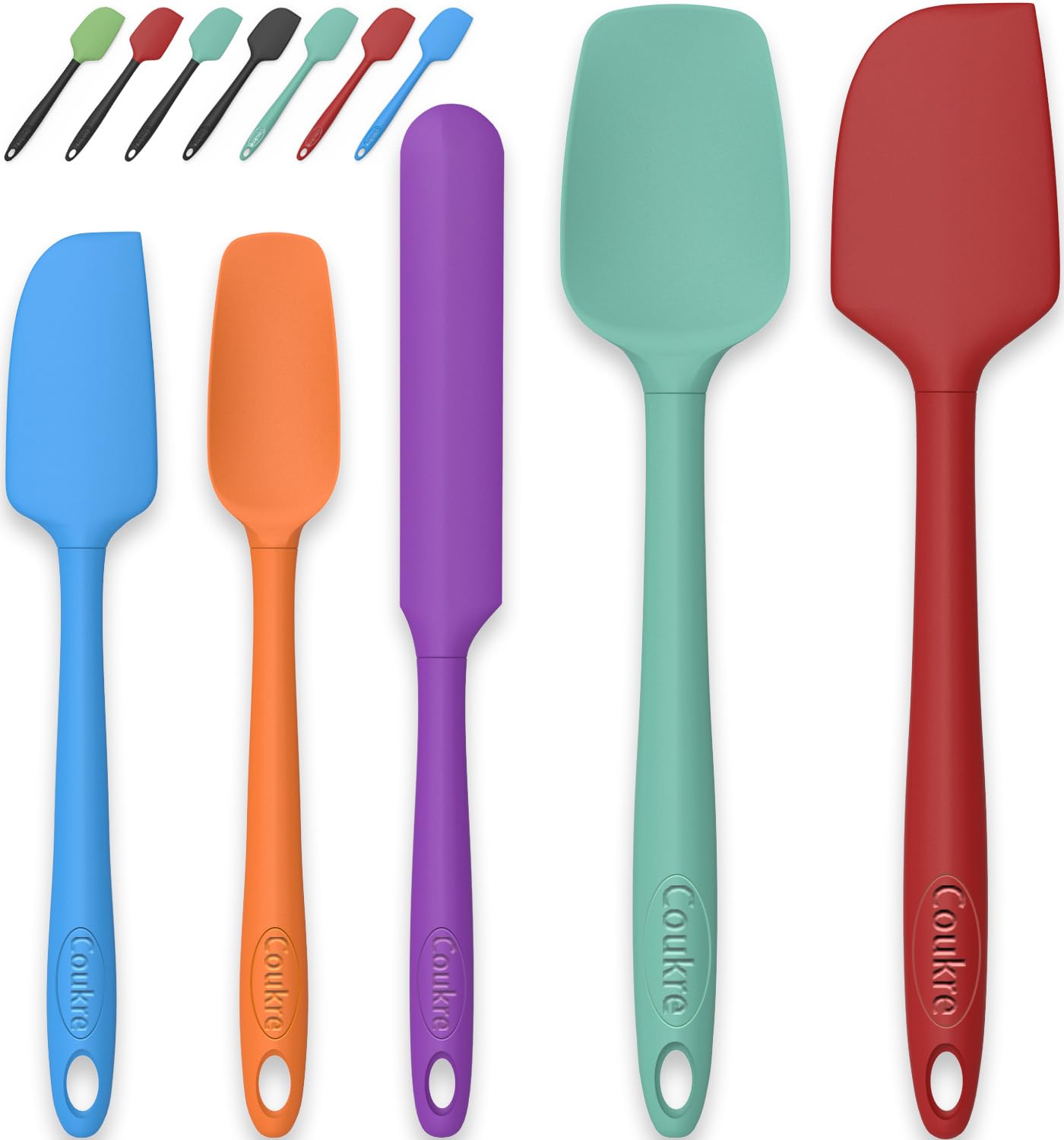 Coukre Silicone Spatula Set of 5,High Temperature Resistant, Food Grade Silicone, Dishwasher Safe, for Baking, Cooking (Aqua Green)