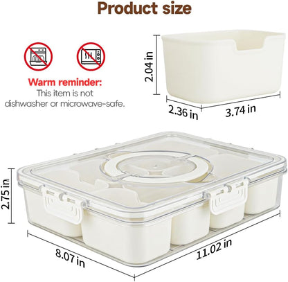 Snackle Box Container, 3rd Gen Vegetable Tray with Lid, Divided Serving Tray with Lid and Handle, 8 Compartment Veggie Platter, Snack Box Container, Food Organizer for Nuts, Candy, Fruits