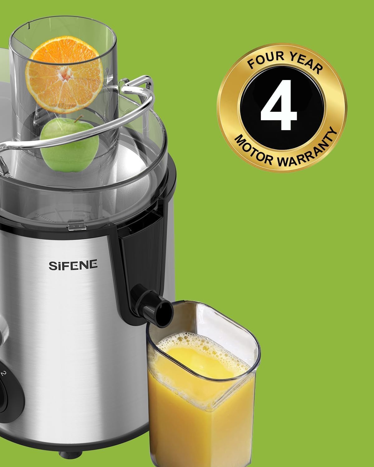 SiFENE Juicer Machines, Big Mouth Large 3” Feed Chute for Whole Fruits and Vegetables, Centrifugal Extractor, Easy to Clean, Non-BPA, Silver