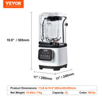 Blender VEVOR Professional z osłoną, Blendery do użytku komercyjnego, Blender kombinowany o pojemności 68 uncji, Blender ze stali nierdzewnej, 9 prędkości i 5 funkcji, do koktajli, smoothie, koktajli i kruszenia lodu, biały