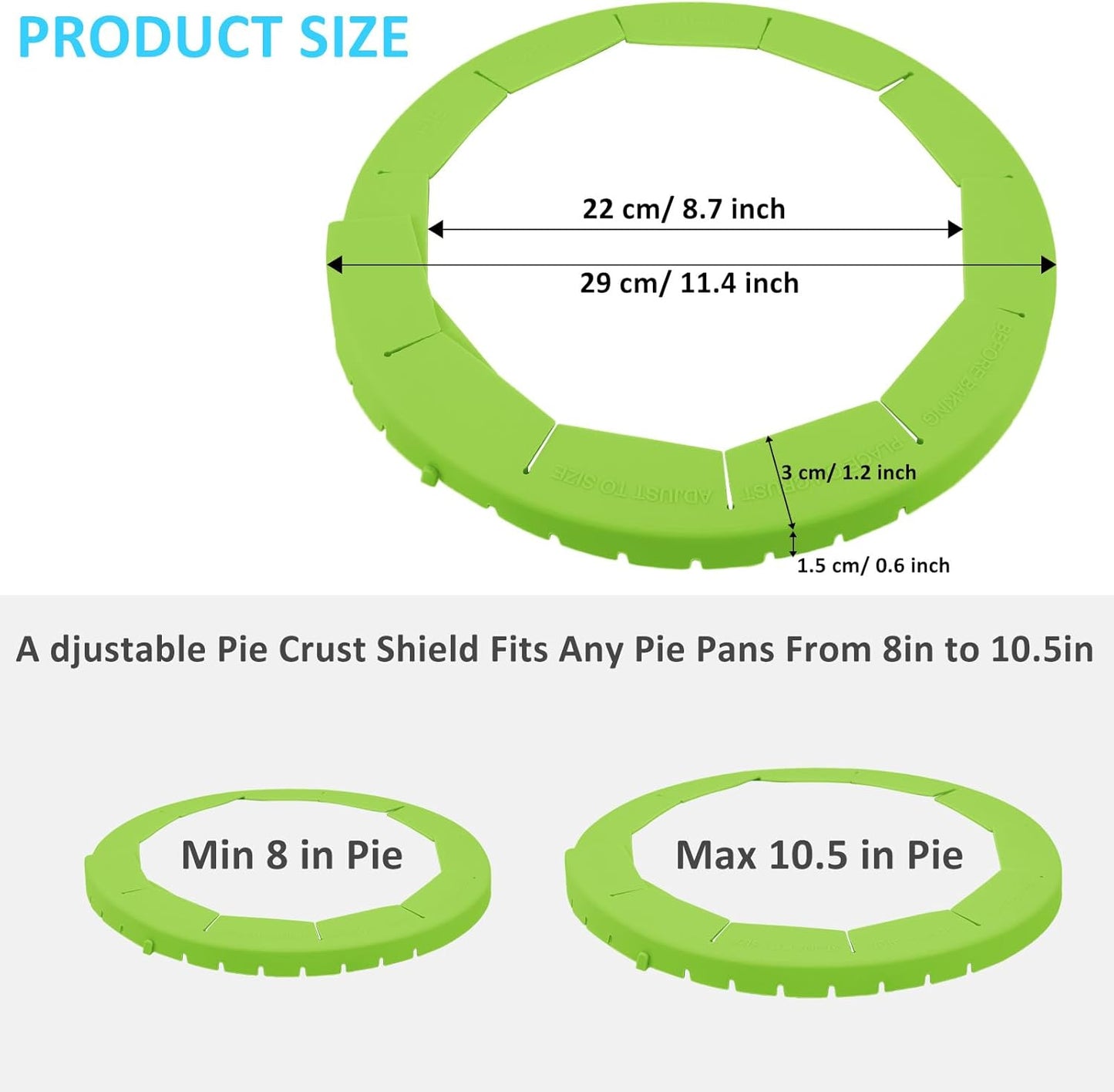 Feilifan Silicone Pie Protectors, Adjustable Silicone Pie Crust Shield Reusable Pie Edge Protector Protector Kitchen Tool for Baking Pie Fit 8" - 11.4" Diameter Pies (2 Pack, Green)