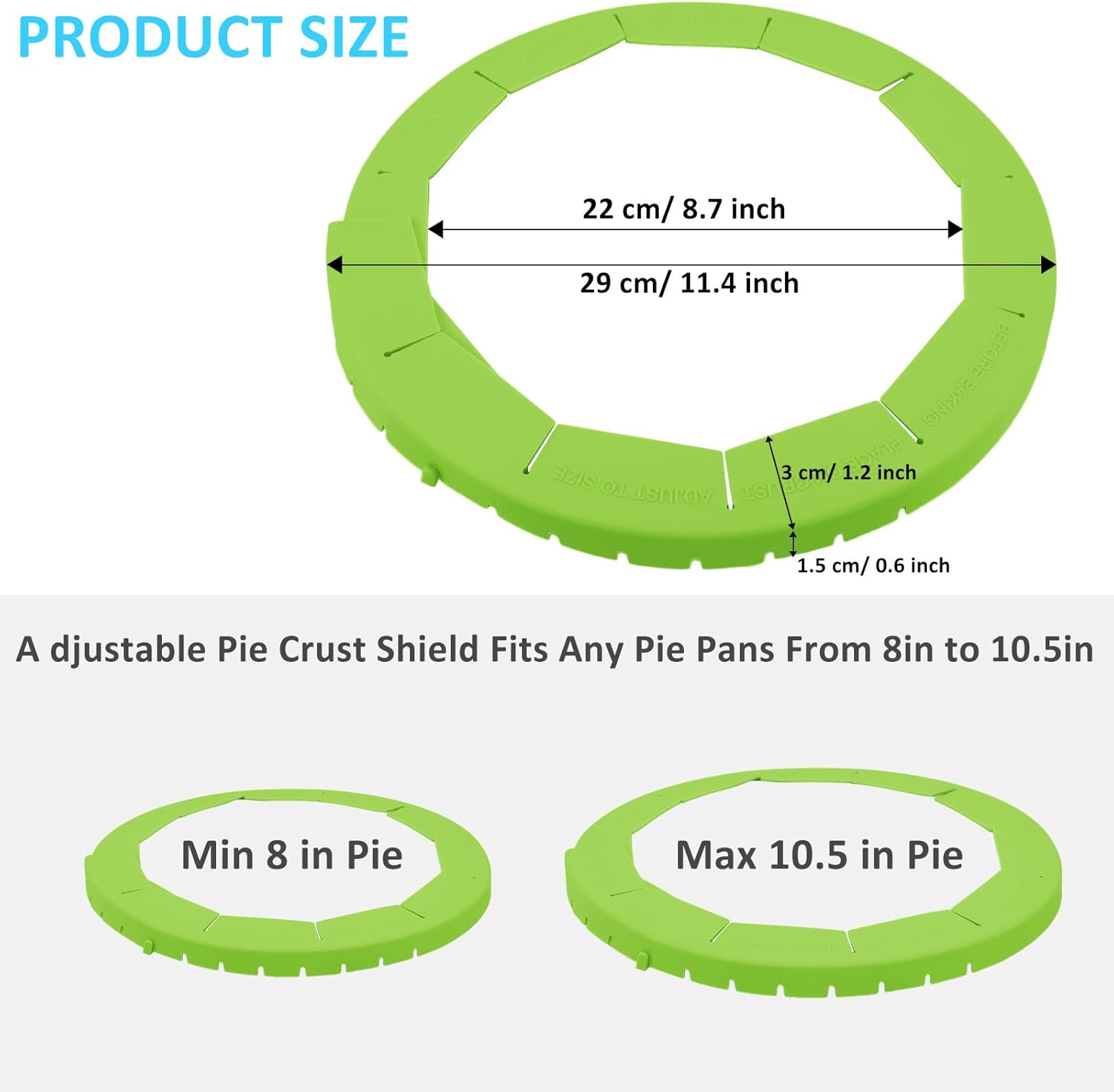Feilifan Silicone Pie Protectors, Adjustable Silicone Pie Crust Shield Reusable Pie Edge Protector Protector Kitchen Tool for Baking Pie Fit 8" - 11.4" Diameter Pies (2 Pack, Green)