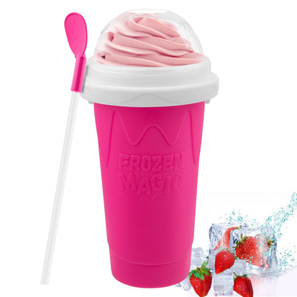 Slushie Maker Cup - DIY Magic Slushy Maker Squeeze Cup, Portable Smoothie Squeeze Cup for Juices, Milk and Ice Cream Make, Double Layer Squeeze Slushy Maker Cup, Birthday Gifts for Friends&Family Pink