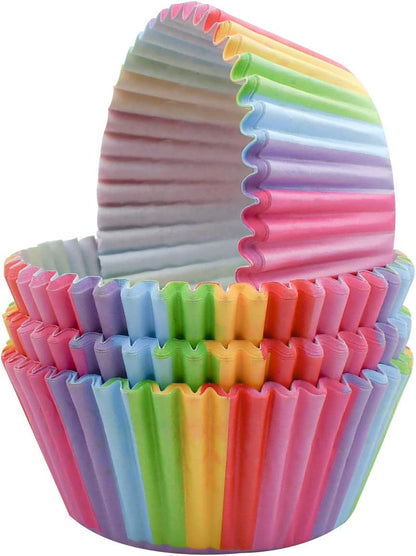 100 Pack Rainbow Cupcake Liners - Standard Size, Greaseproof Paper Muffin Liners for Birthday Party, Wedding Cake, Colorful Cupcake Wrappers