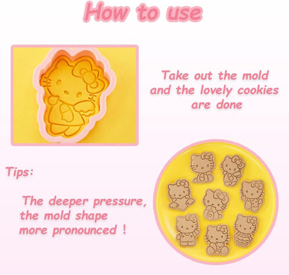 8 Piece Mini Cartoon Cookie Cutters, 3d Raised Design Gingerbread Cookie Stamps, Cute Cat Shape Cookie Molds, suitable for Frosting Decoration, Mini Pie Molds, Apple Pie Pastry Cutter, Fruit Cutter