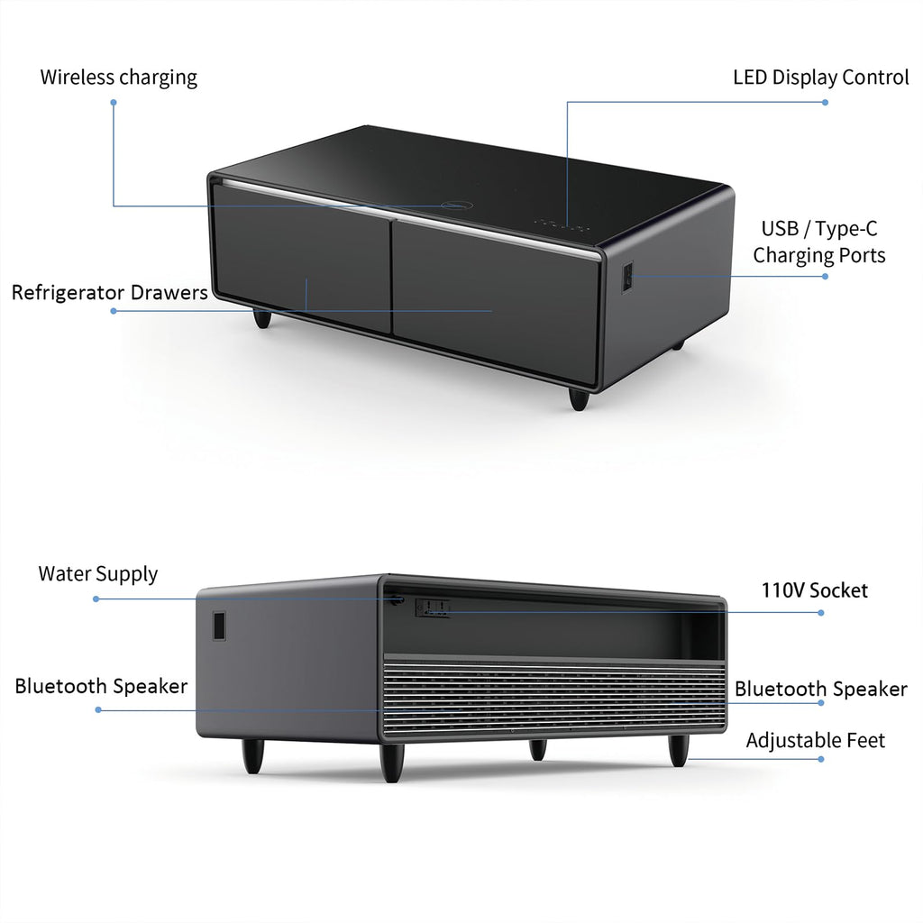 ACCOER 51in Smart Coffee Table with Built in Fridge, Living Room Table Bluetooth Sound and Wireless Charging, Type-C & USB Interface, Temperature Control, Modern Center Table with LED