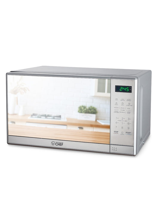 COMMERCIAL CHEF 0.7 Cu Ft Microwave with 10 Power Levels, 700W Microwave with Digital Display, Countertop Microwave with Child Safety Door Lock, Programmable with Push Button, Stainless Steel