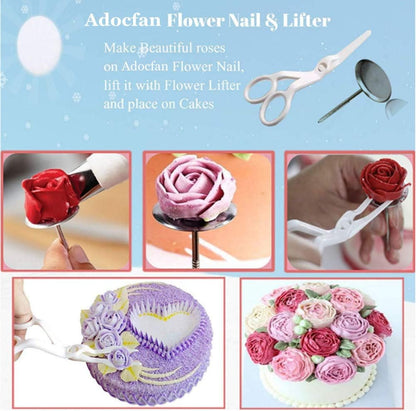 Adocfan 129PCS Piping Set Cake Decorating Tools, Baking Pastry Tools with 48 Numbered Icing Tips & Pastry bag & Flower Lifter & Nail, Cookie Cake decorating tips supplies kit & baking tools (129 PCS)