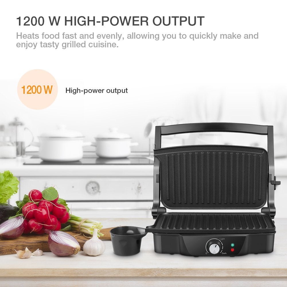 Panini Maker, iSiLER 2 Slice Panini Press Grill, Electric Sandwich Maker Non-Stick Coated Plates, Opens 180 Degrees for Cooking Breakfast Snacks