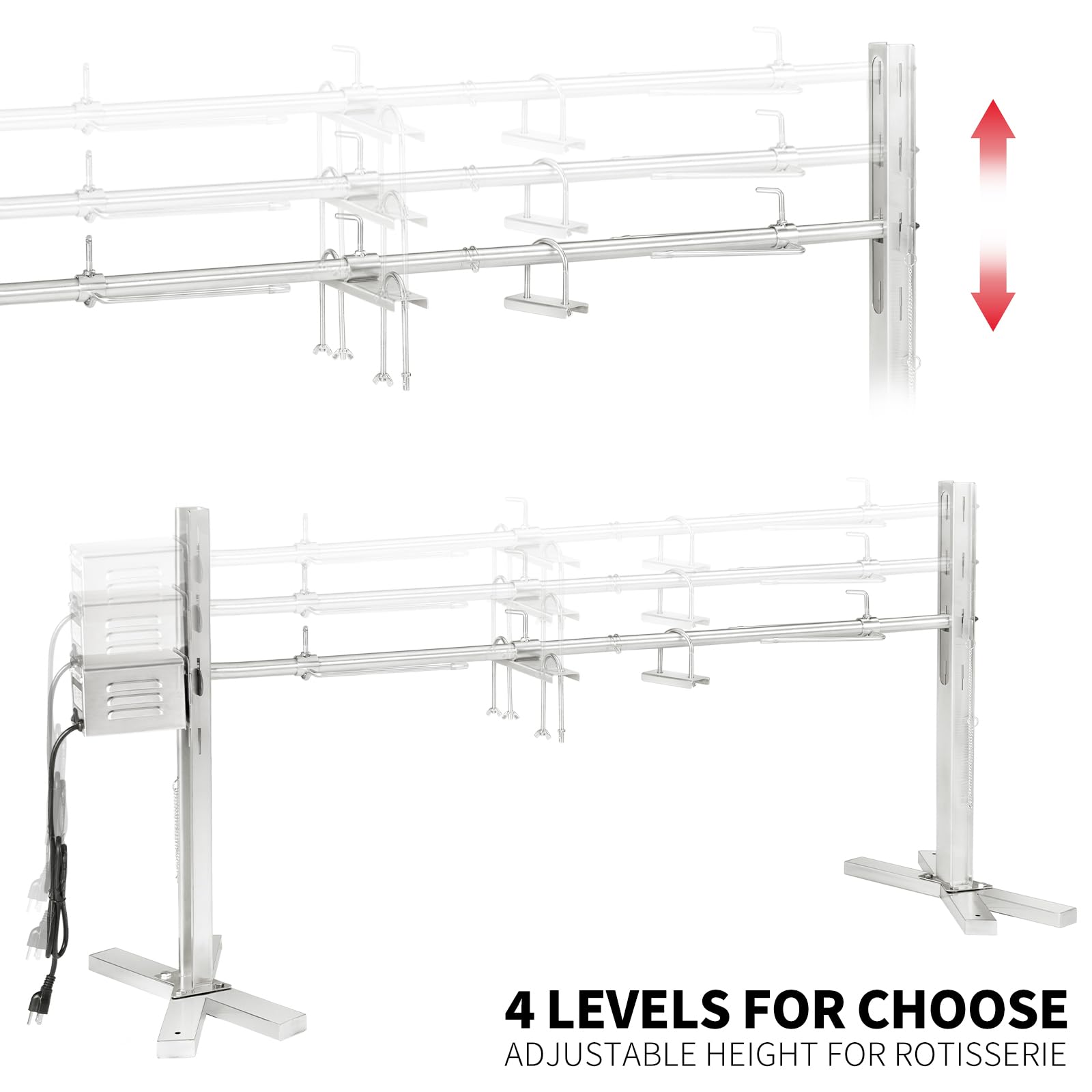 Комплект електричного гриля-вертушки Kendane, 90 фунтів гриль-вертушка для свиней, штатив з нержавіючої сталі, підставка для вертела, 52-дюймовий рожен з вугіллям для свиней та ягнятини, двигун 15 Вт та регулювання висоти для кемпінгу
