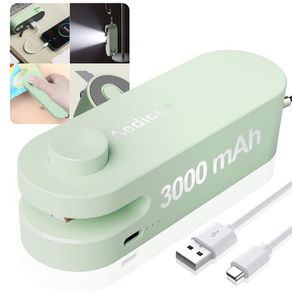 4 in 1 Mini Bag Sealer, Bag Sealer Heat Seal with Cutter, USB Rechargeable Chip Bag Sealer Heat Seal, Portable Bag Resealer for Plastic Bags Snacks & Food Storage,Green