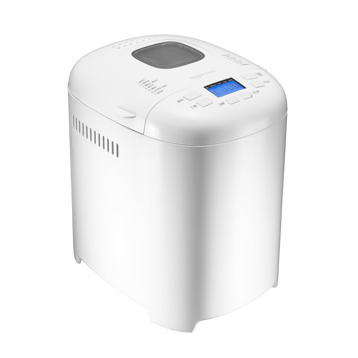 Amazon Basics Programowalny Automat do Pieczenia Chleba, 2-funtowy Automatyczny Wypiekacz Chleba z Powłoką Nieprzywierającą, Z 14 Ustawieniami Do Pieczenia Chleba, Ciasta, Opcji Bezglutenowych i Nie Tylko, Wyświetlacz LCD, Biały