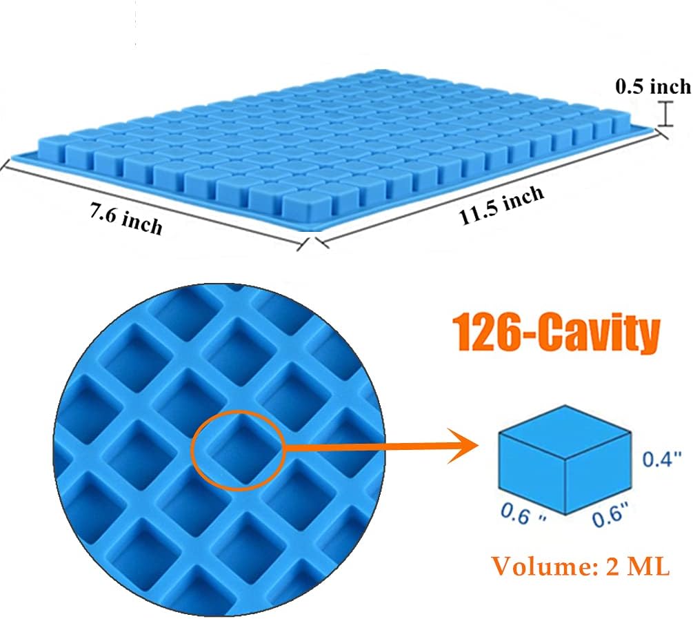 JOERSH Square Candy Molds Silicone Molds for Hard Candy, Gummy, Caramels, Chocolate, Ganache, Ice Cubes, 252 Cavity