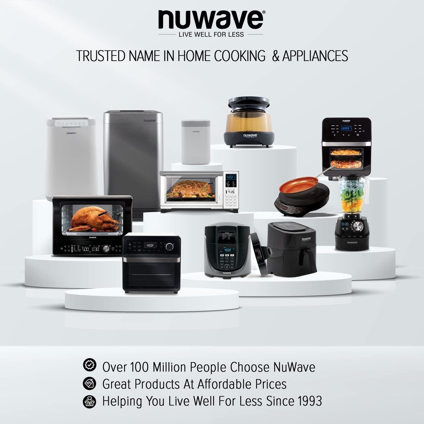 Nuwave Bravo XL Air Fryer Toaster Smart Oven, 12-in-1 Countertop Grill/Griddle Combo, 30-Qt XL Capacity, 50F-500F adjustable in precise 5F increments, Integrated Smart Thermometer, Linear T Technology