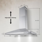 Hermitlux Range Hood 30 inch Stainless Steel, Wall Mount Vent Hood for Kitchen with Charcoal Filter, Ducted/Ductless Convertible