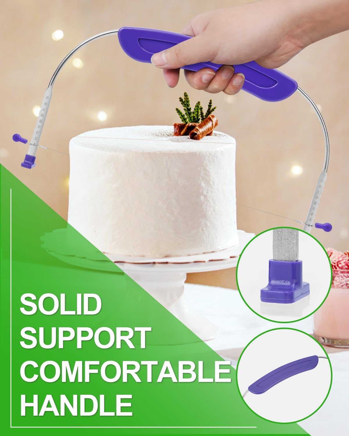 Adjustable 2- wire Cake Slicer Leveler Small Cake Cutter Slicer for Leveling Tops of Layer Cakes Professional Baking Tool with Stainless Steel Wires and Purple Handle By Prokitchen