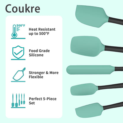 Coukre Silicone Spatula Set of 5,High Temperature Resistant, Food Grade Silicone, Dishwasher Safe, for Baking, Cooking (Aqua Green)