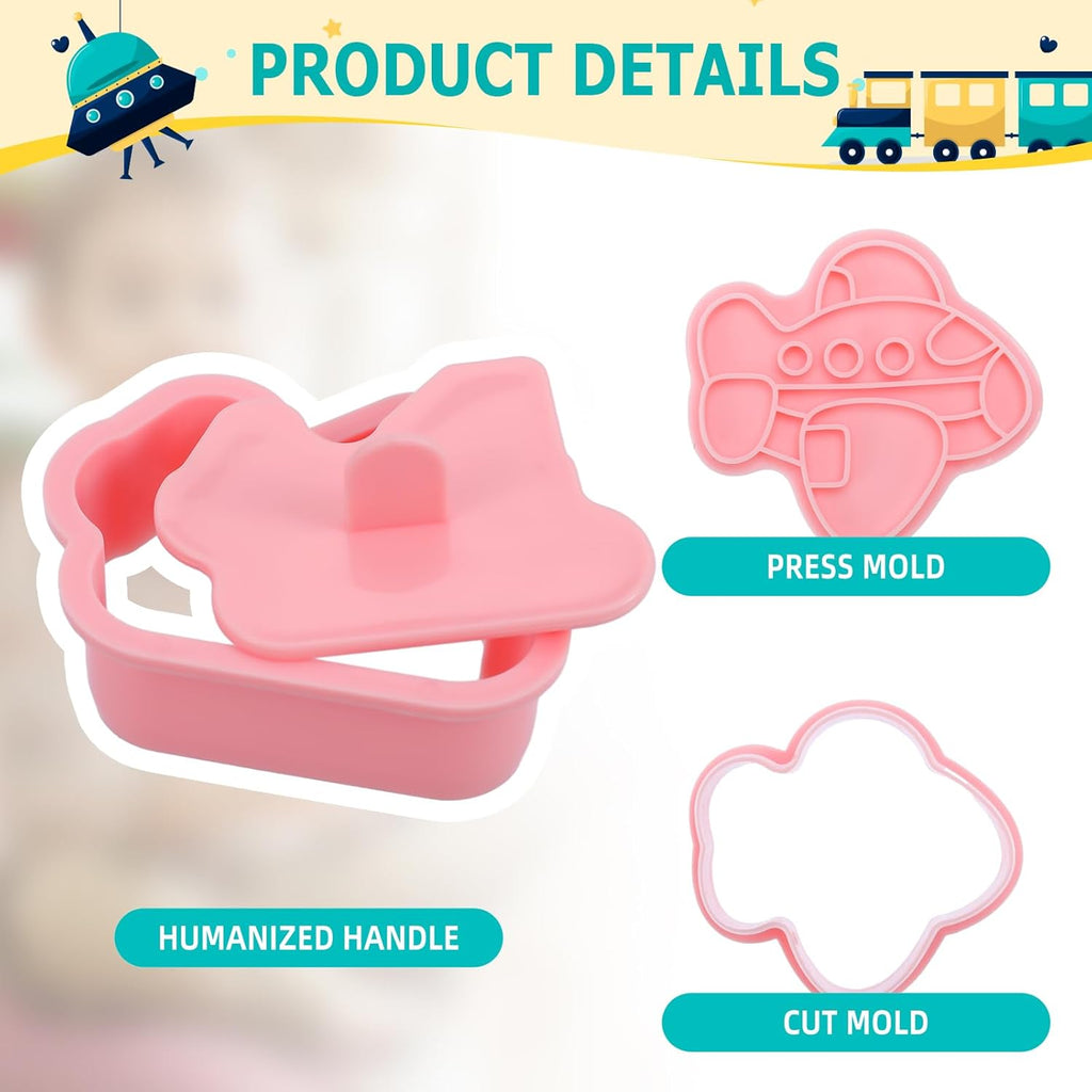 16 PCS Transportation Vehicle Cookie Cutters with Plunger Stamper, Car Cookie Mould Set, Transportation Theme Set Embossing Dies, Construction Vehicles Cookie Cutters Set for Fondant Cookies