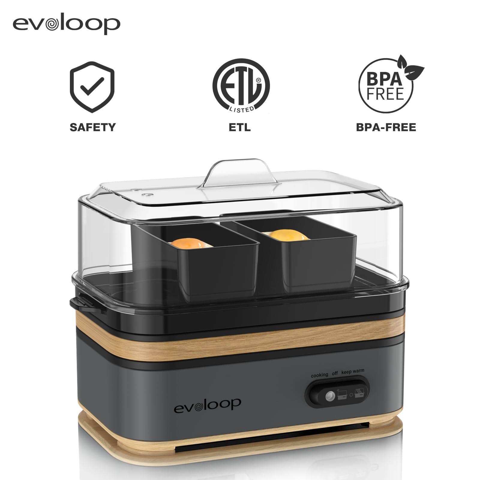 Evoloop Rapid Egg Cooker Electric 6 Eggs Capacity, Soft, Medium, Hard Boiled, Poacher, Omelet Maker Egg Poacher With Auto Shut-Off, BPA Free