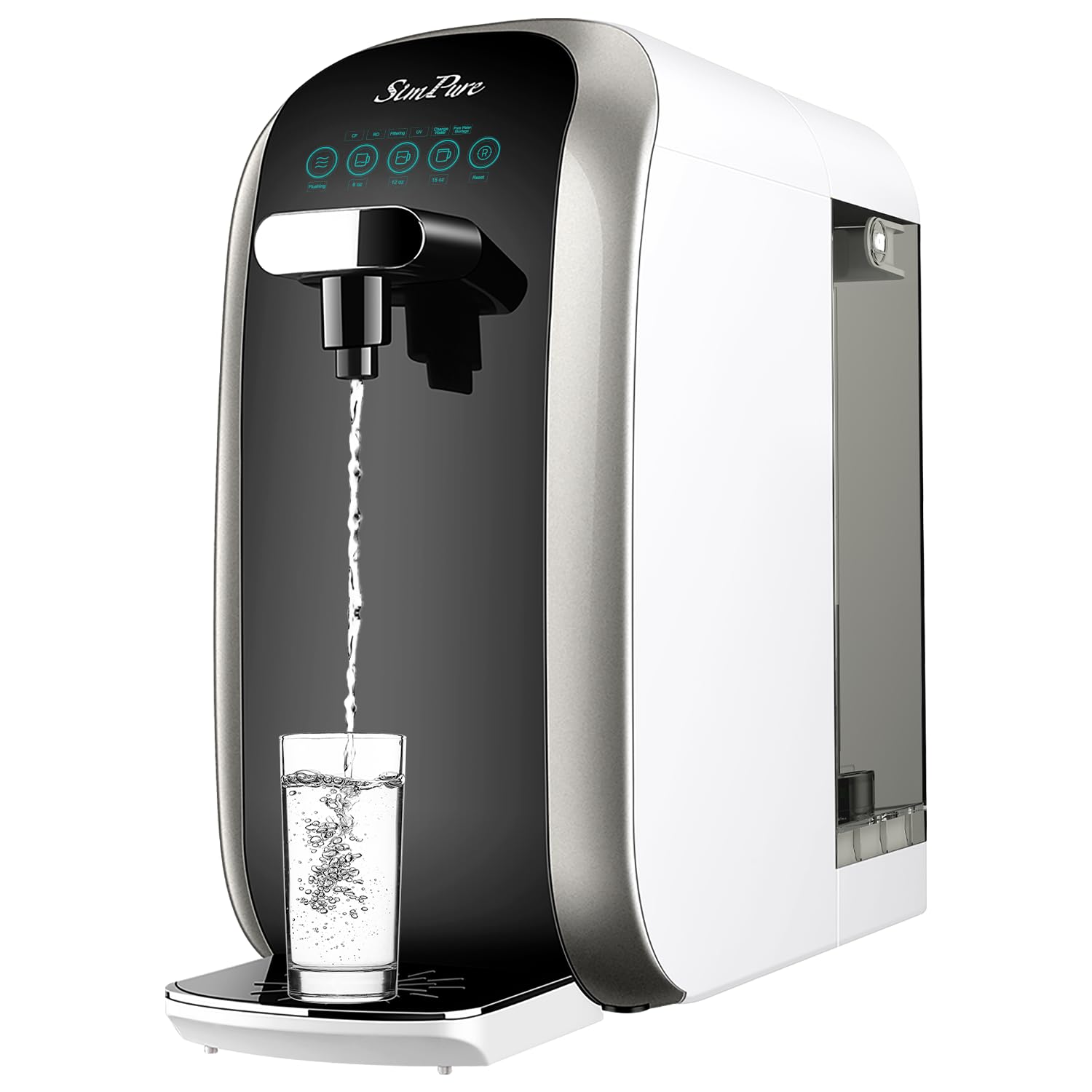 SimPure Y7P-BW UV Countertop Filtr do wody z odwróconą osmozą, certyfikat NSF/ANSI 58, 4-stopniowy system filtracji wody RO, oczyszczacz wody do domu, 4:1 Pure to Drain, bez BPA (nie wymaga instalacji)