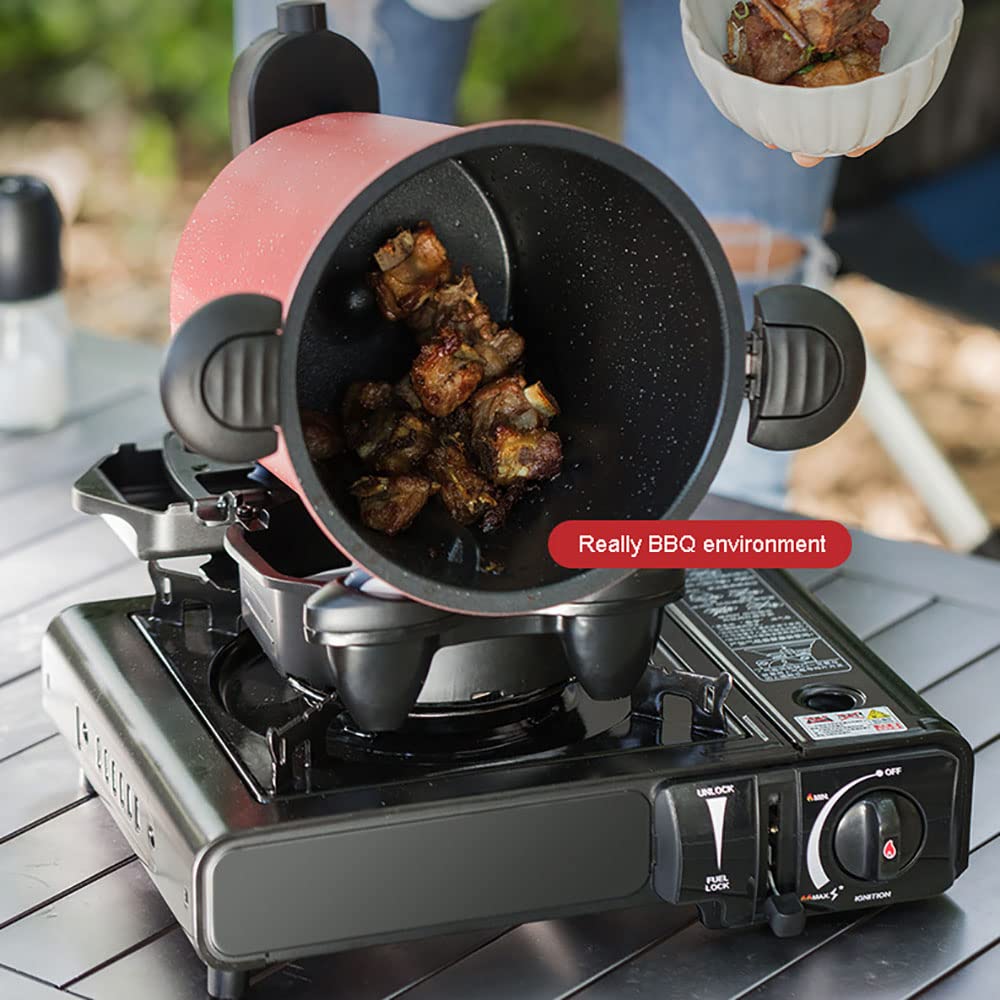 Automatic Cooking Machine 360° Rotatable Stir Fry Machine Multifunctional Stir Fry Pot for Home Outdoor Camping Travel Cooking (RED)