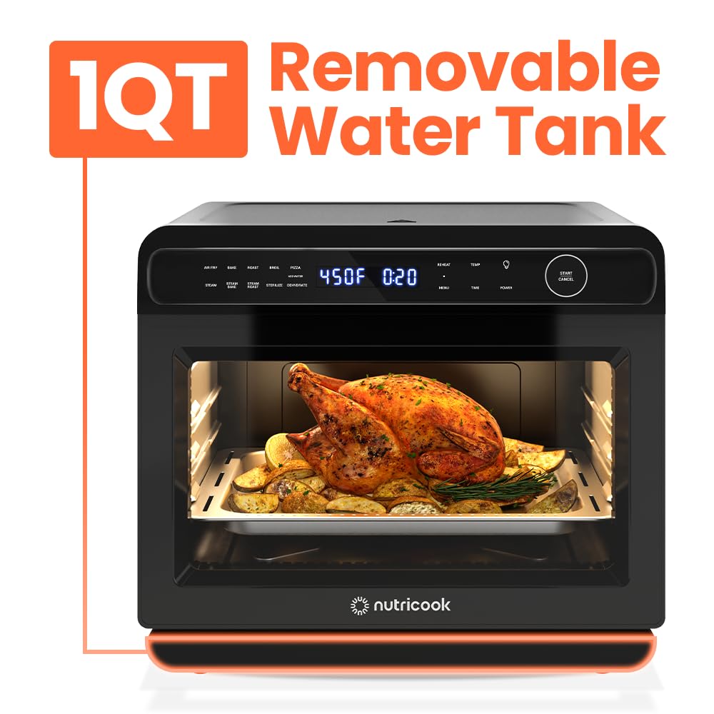 Nutricook Steamami 11 w 1 konwekcyjno-powietrzny frytkownica, 25QT piekarnik blatowy do pieczenia, pieczenia, gotowania na parze, suszenia, pizzy - piekarnik konwekcyjny z akcesoriami do zdrowego gotowania ze stali nierdzewnej