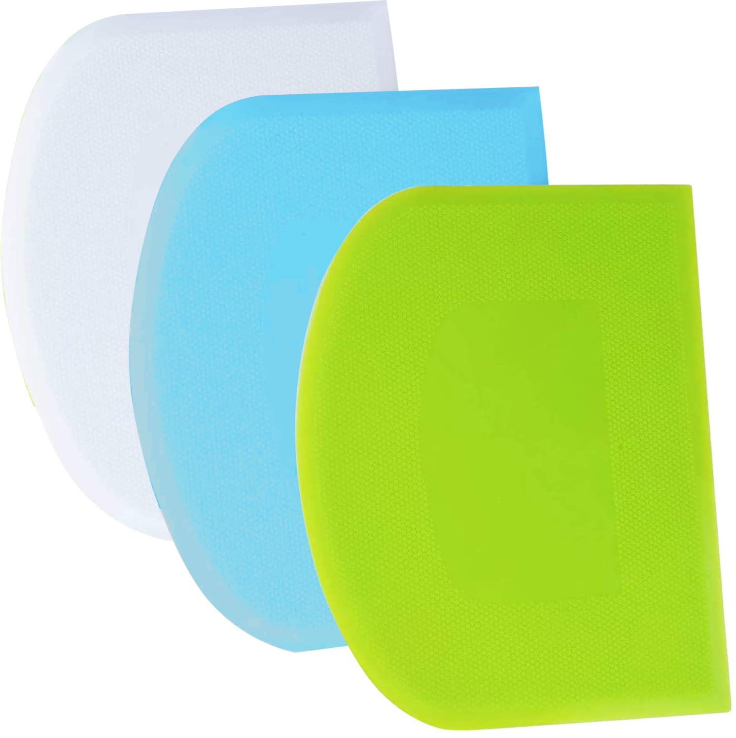 SURDOCA Dough Scraper Bench Scraper - 3P 4.7x3.7" Plastic Flexible Bowl Scraper, Sharp Edge & Angles Cake Scraper. Non-Slip Bakeware Decorating Tools Sculpting & Modeling Tools - Green+White+Green