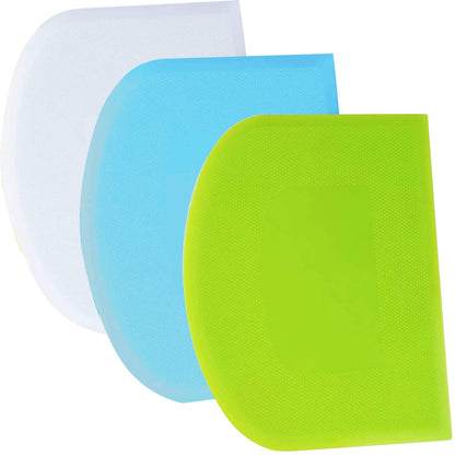 SURDOCA Dough Scraper Bench Scraper - 3P 4.7x3.7" Plastic Flexible Bowl Scraper, Sharp Edge & Angles Cake Scraper. Non-Slip Bakeware Decorating Tools Sculpting & Modeling Tools - Green+White+Green