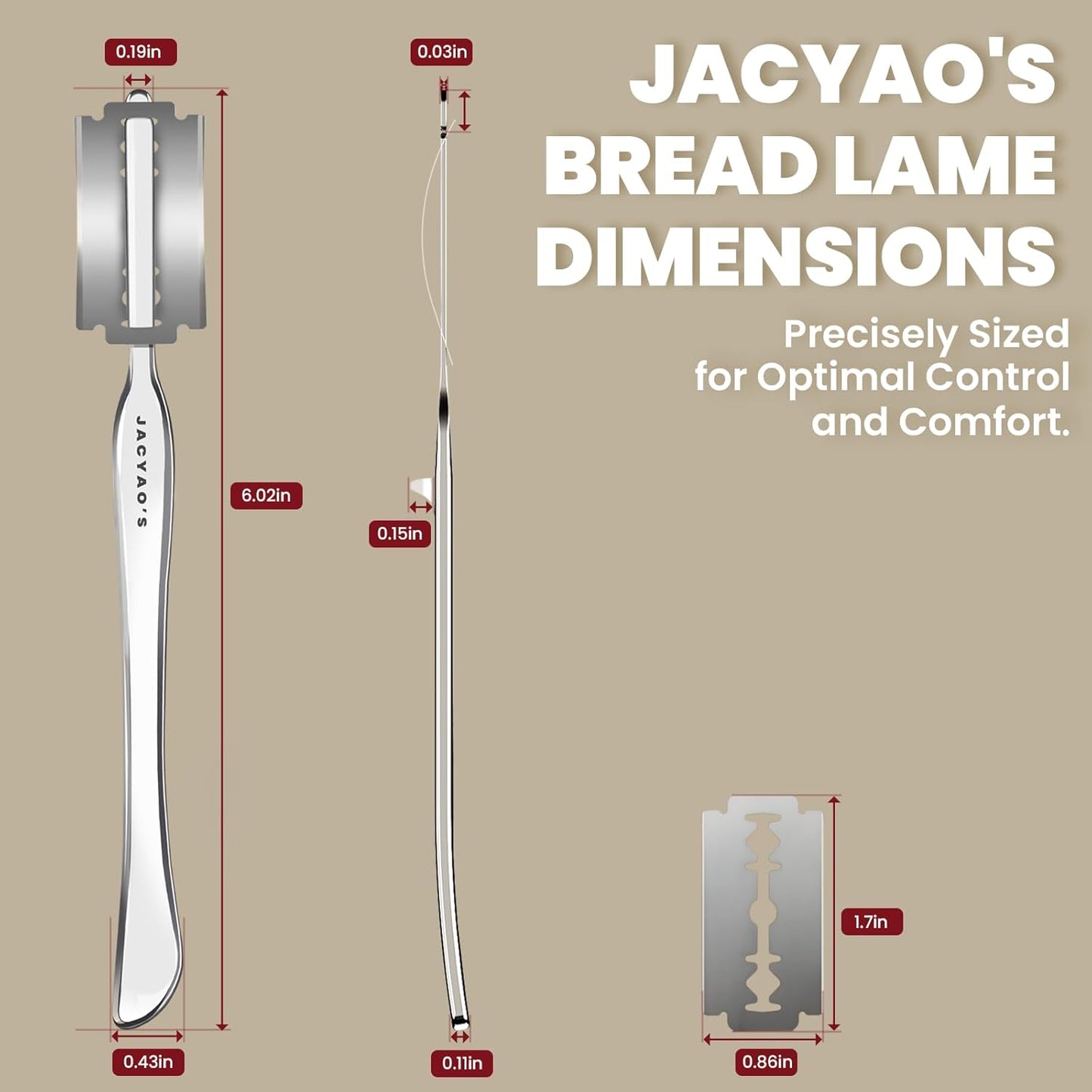JACYAO'S Bread Lame, Sourdough Scoring Tool Made From 304 Stainless Steel, Professional Bread Scoring Tool with 10 Razor Blades and Metal Storage Box