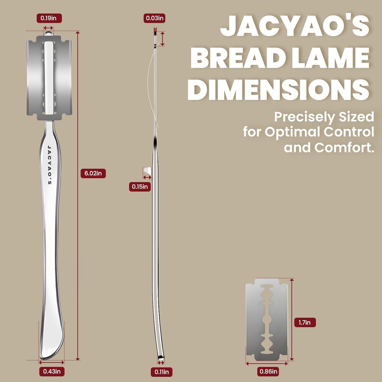 JACYAO'S Bread Lame, Sourdough Scoring Tool Made From 304 Stainless Steel, Professional Bread Scoring Tool with 10 Razor Blades and Metal Storage Box